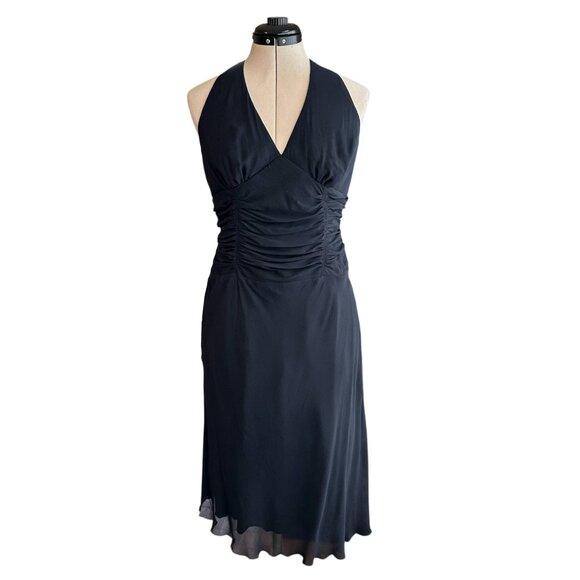 Spenser Jeremy Dresses & Skirts - Vintage 90s Y2K Womens Silk Black Babydoll Midi Dress Size 8 Ruched Whimsigoth